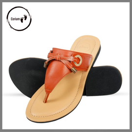 Ladies Flat Fashionable Sandal With Metal Accessories High Quality Leather, Color: Brown, Size: 40