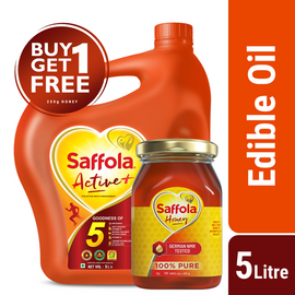 Saffola Active Oil (Blended Edible Vegetable Oil) 5 Litre (Saffola Honey 250g FREE)