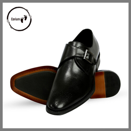 Derby Monk Metal Buckle Along With Export Quality Polished Leather Shoe, Color: Black, Size: 40