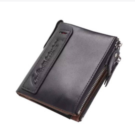 Black 100% Leather Card Holder and Two Zipper Pockets Wallet for Men