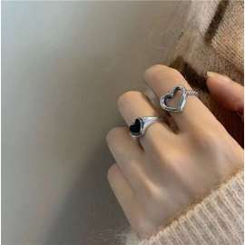 Cool Black Heart Finger Ring Men and Women Rings (2pcs), 5 image