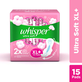 Whisper Ultra Softs Air Fresh Sanitary Pads for Women, XL+ 15 Napkins