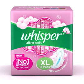 Whisper Ultra Softs Air Fresh Sanitary Pads for Women, XL 15 Napkins