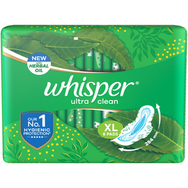 Whisper Ultra Clean Wings Sanitary Pads for Women, XL 8 Napkins