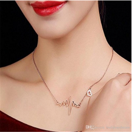 ECG Heart Beat Chick Pendant Necklaces for Women, 4 image
