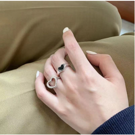 Cool Black Heart Finger Ring Men and Women Rings (2pcs), 6 image