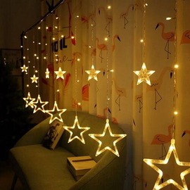 Star Curtain LED Light 12pcs Set Golden, 2 image