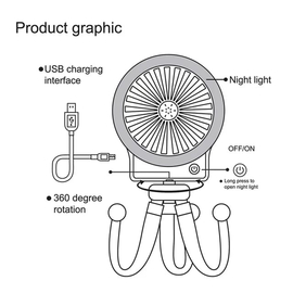 Rechargeable Octopus Stand Fan With Led Light, 4 image