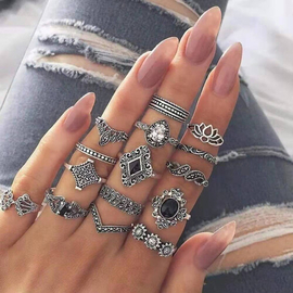 Ladies Cute Trendy Fashionable Stylish Ring Set Finger Rings Ring Black