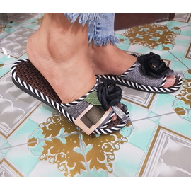 Stylishl Imported Ladies Sandal With Black Flower, Size: 36