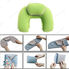 4 in 1 Double Part Inflatable Pillow with Eye Mask Ear plug & Pouch (Lemon), 2 image