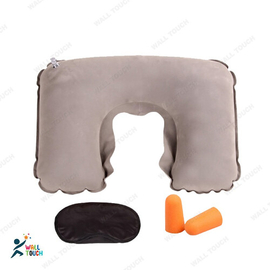 4 in 1 Inflatable Travelling Pillow Set with Eye Mask Ear Plug & Pouch (Ash)