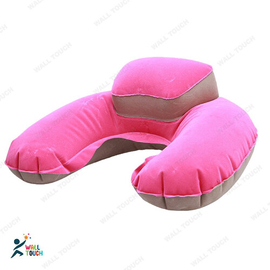 4 in 1 Double Part Inflatable Pillow with Eye Mask Ear plug & Pouch [Pink]