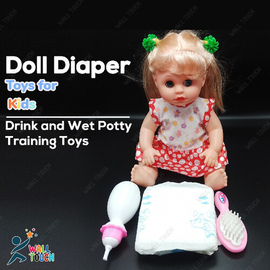 Drink and Wet Potty Training Baby Doll with Comb Bottle and Diapers - Doll Set, 8 image