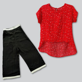 Girls' Printed Fatua & Pant Set Red, Baby Dress Size: 7-8 years