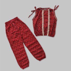Tops & Pant Set for Girls Red Print, Baby Dress Size: 3-4 years