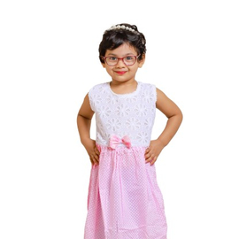 Girls Summer Frock Cotton & Net Pink, Baby Dress Size: 1 year, 2 image