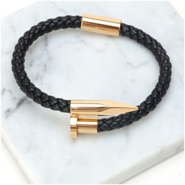 Mens Powerful Stainless Stee & Leather Bracelet, 2 image