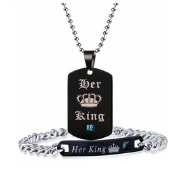 Her King Stainless Steel Chain Locket + Bracelet