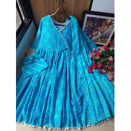 Beautiful Blue Frock For Girls, Color: Blue, Size: 38