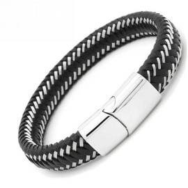 Mens Powerful Stainless Stee & Leather Bracelet, 2 image