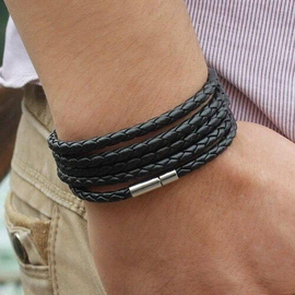 Mens Powerful Stainless Stee & Leather Bracelet