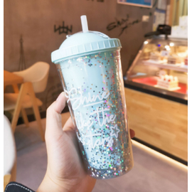 Rainbow Plastic Water Cup Fashion Large Capacity Women's Straw Cup