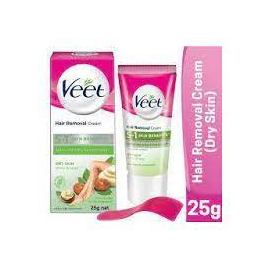Veet Hair Removal Cream 25gm Dry Skin for Body & Legs, Get Salon-like Silky Smooth Skin with 5 in 1 Skin Benefits