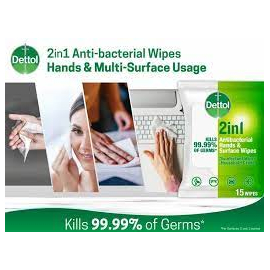 Dettol 2 in 1 Antibacterial Hand & Surface Disinfectant Wipes, 2 image