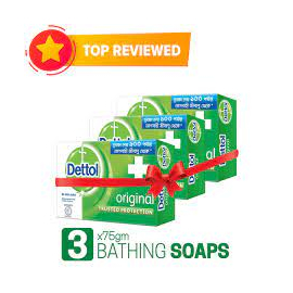 Dettol Soap Original Pack of 3 (75gm X 3), Bathing Bar Soaps with protection from 100 illness-causing germs