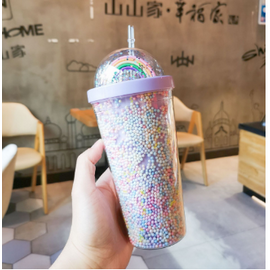 Rainbow Plastic Water Cup Fashion Large Capacity Women's Straw Cup, 4 image