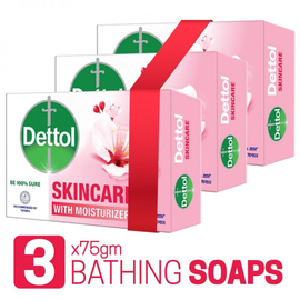 Dettol Soap Skincare Pack of 3 (75gm X 3), Bathing Bar Soaps with Moisturizers