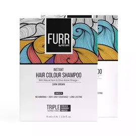 Furr By Pee Safe Instant Hair Colour Shampoo With Natural Noni and Olive Active Omega + (Dark Brown) - Pack of 5