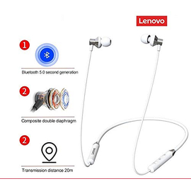Lenovo HE05 Neckband Bluetooth Headset-White, 2 image