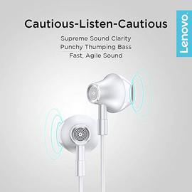 Lenovo HF140 Wired Earphones with Microphone - White, 3 image