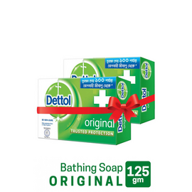 Dettol Soap Original Pack of 2 (125gm X 2), Bathing Bar Soaps with protection from 100 illness-causing germs