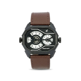 Fastrack Men's Black Dial Black Leather Strap Watch