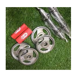Combo Four Pieces 1.25kg Silver Dumbbell Plate With Two 10 Inch Sticks - 5KG
