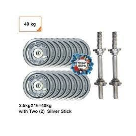 Dumbbell Combo 3 - Silver Plates With Two Silver Stick- 15kg, 2 image