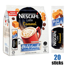 Nescafe 3 In 1 Caramel Latte - Instant Coffee Packets - Single Serve Flavored Coffee Mix (20 Sticks)
