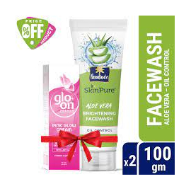 Parachute SkinPure Aloe Vera Brightening Facewash (Oil Control) 100gm & Glo-On Pink Glow Cream 50g Combo