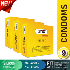 Grip Unlimited Ribbed Condom for Men 9psc in 3 pack