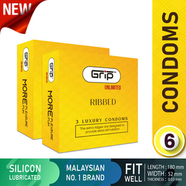 Grip Unlimited Ribbed Condom for Men 6psc in 2 pack