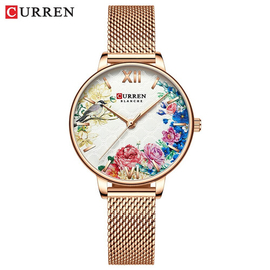 CURREN 9059 White Leather Watch for Women Watches Fashion Flower Quartz Wristwatch Female