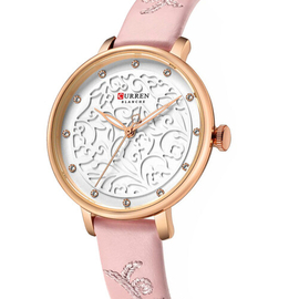 CURREN 9046 Pink PU Leather Analog Watch For Women