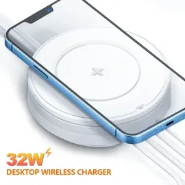 LDNIO AW003 32W Custom Mobile Phone Fast Wireless Charger PD QC3.0 +2 USB-A Turbo Power Engine
