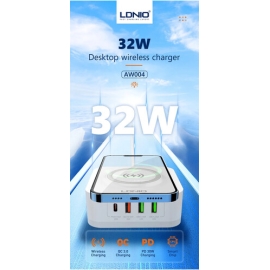 LDNIO AW004 32W Desktop Qi Fast Smart Charging Multi Wireless Charging With 4 USB Port QC3.0+PD 30W Fast Charger, 2 image