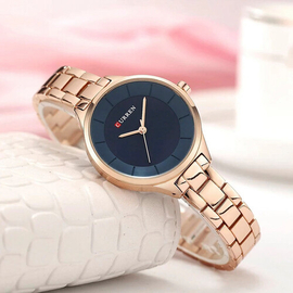 CURREN 9015 Women's Watch Luxury Stainless Steel Ladies Watch - Rose Gold & Blue