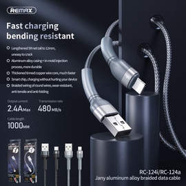 Remax Jany Series RC-124i Lightning Charging & Data Cable  Aluminum Alloy 2.1A 1M For iPhone, 2 image