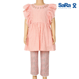 SaRa Girls Set (GFT63SFG-Peach), Baby Dress Size: 6-7 years